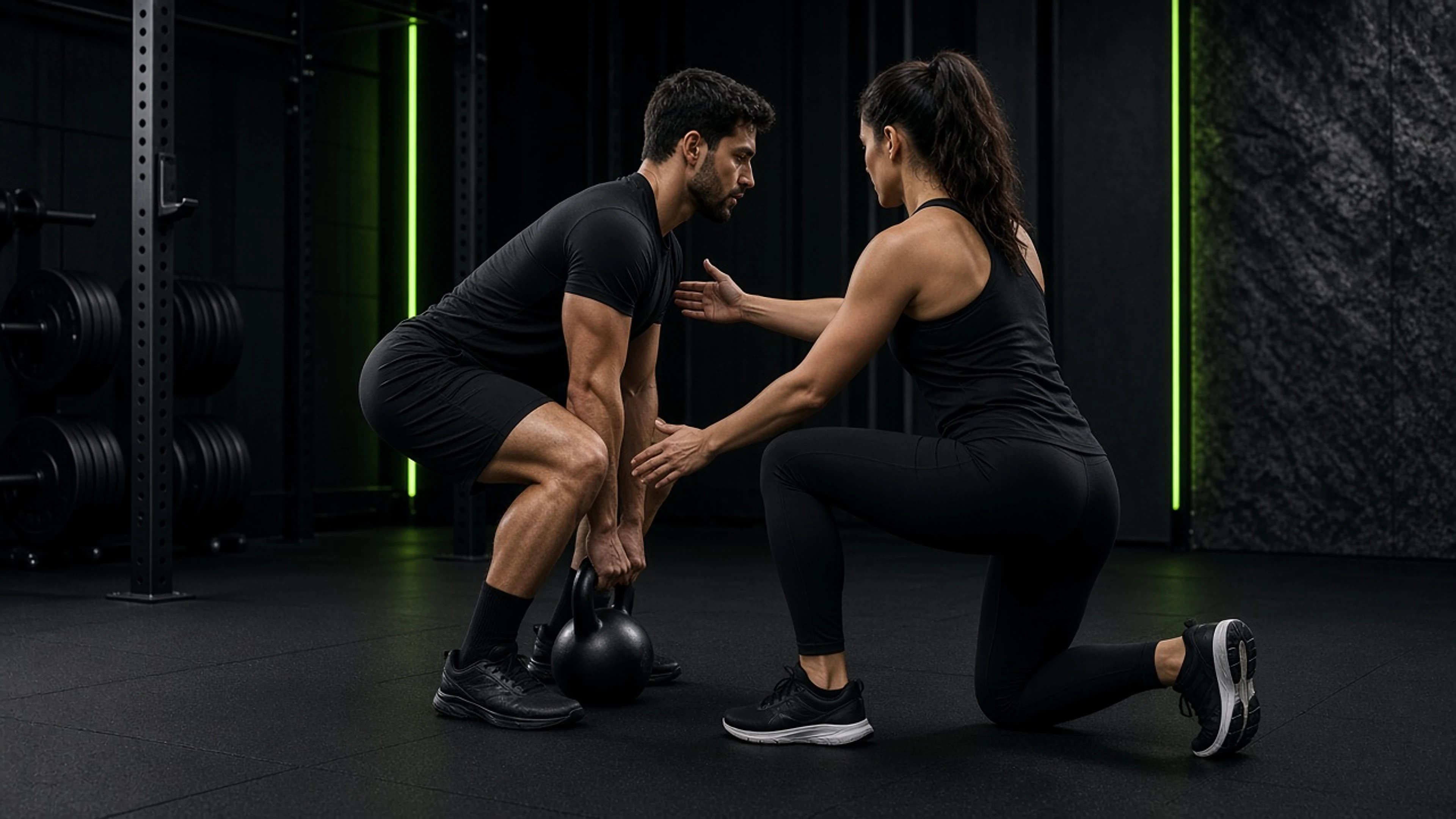 Editorial illustration of one-to-one functional fitness coaching