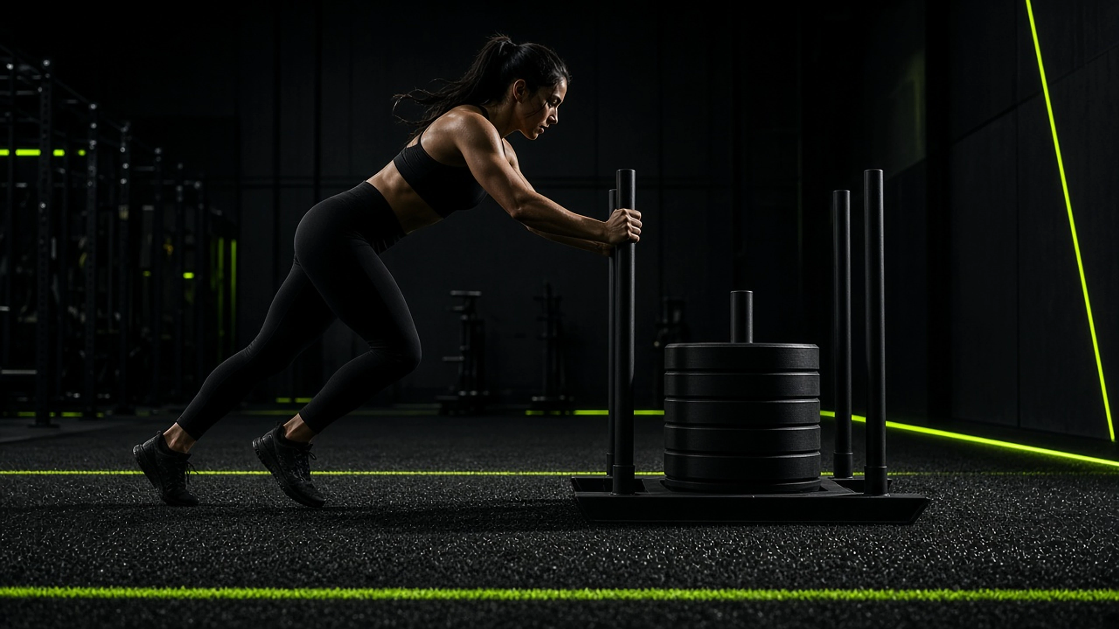 Editorial illustration of hybrid athlete sled training